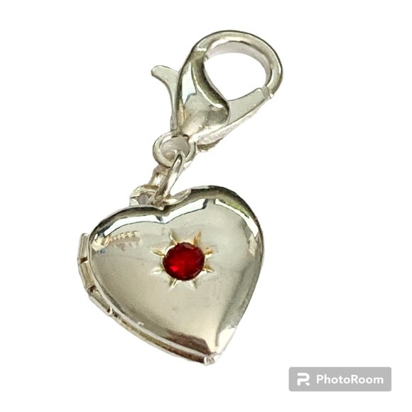 Vintage Silver Red Heart Locket Pendant Charm Victorian Photo Picture Plated - Picture 1 of 7